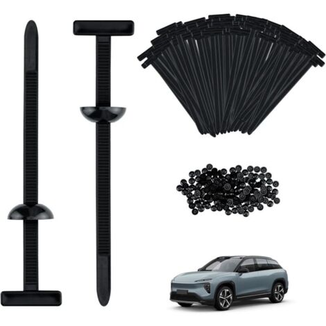 Mcbazel 200 Pièces Attaches-câbles Universelles en Nylon, avec Goupille et Bouton, Robustes et Autobloquantes, Attaches Noires Résistantes aux UV pour Réparation Automobile et Usage Quotidien