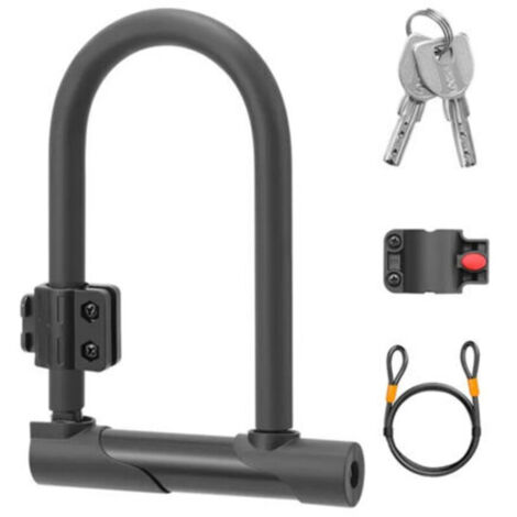 MCBOSON U-förmiges Fahrradschloss mit Stahlseil, Halterung und Sicherungsring.