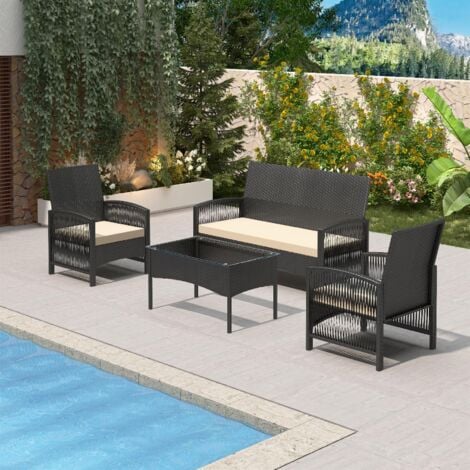 MCC Direct 4pc Rattan Furniture Set Garden Patio Seating with coffee table SOFIA BLACK
