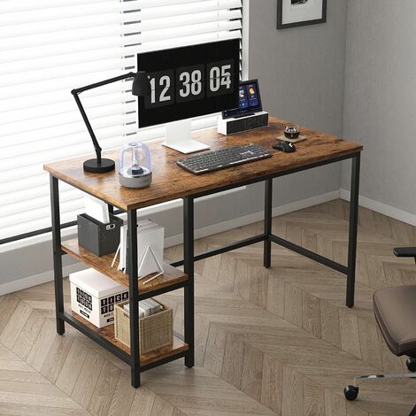 MCC direct Computer Desk with 2 Shelves on Left or Right for Office Home Study Writing 100cm BROWN