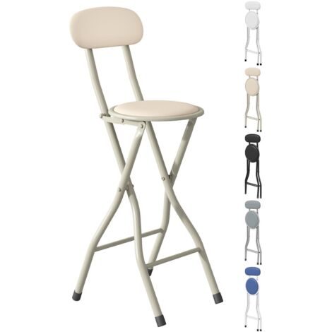 mcc direct Folding Bar Stools Set of 1, Breakfast Barstool Kitchen Restaurant Seating, Faux Leather Foldable Chairs with Metal Frame, Padded High Chairs BEIGE