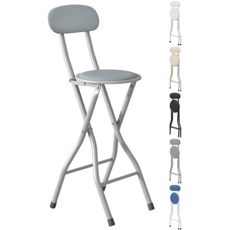 mcc direct Folding Bar Stools Set of 1, Breakfast Barstool Kitchen Restaurant Seating, Faux Leather Foldable Chairs with Metal Frame, Padded High Chairs GREY