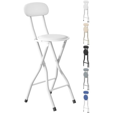 mcc direct Folding Bar Stools Set of 1, Breakfast Barstool Kitchen Restaurant Seating, Faux Leather Foldable Chairs with Metal Frame, Padded High Chairs WHITE