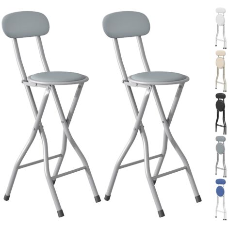 mcc direct Folding Bar Stools Set of 2, Breakfast Barstool Kitchen Restaurant Seating, Faux Leather Foldable Chairs with Metal Frame, Padded High Chairs GREY