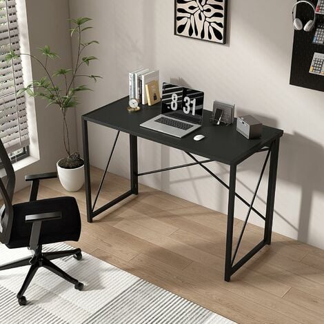 mcc direct Folding Desk Workstation Foldable Computer Desk for Office Home Study Writing Table No Assembly Miami (Black, 100cm)