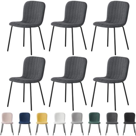 mcc direct Set of 6 Soft Fabric Dining Chairs with Upholstered Seat and Metal Legs for Dining Room, Living Room and Kitchen Room - New Bella DARK GREY