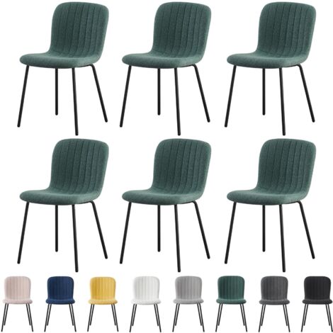mcc direct Set of 6 Soft Fabric Dining Chairs with Upholstered Seat and Metal Legs for Dining Room, Living Room and Kitchen Room - New Bella GREEN