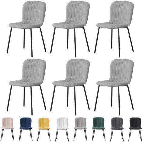 mcc direct Set of 6 Soft Fabric Dining Chairs with Upholstered Seat and Metal Legs for Dining Room, Living Room and Kitchen Room - New Bella LIGHT GREY