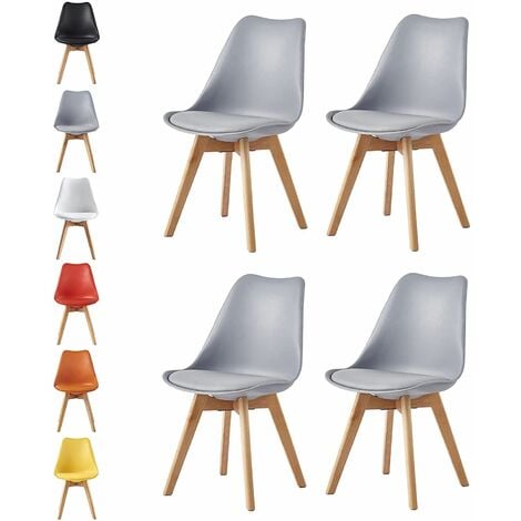 MCC DIRECT MCC Retro Esszimmerstühle EVA, gepolstert, Kunstleder, Design Stuhl, Küche, Lounge, 4er Set in Grau
