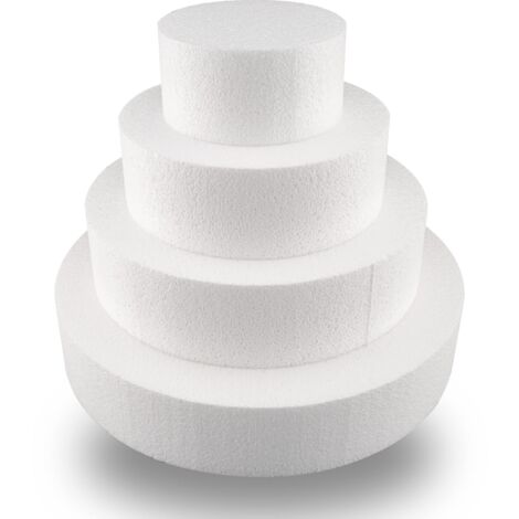 MCE-Commerce Set di Torte in polistirolo, 4 Piani, Altezza 5 cm, 10 cm, 15 cm, 20 cm, 25 cm, EPS, Bianco, 25x15cm