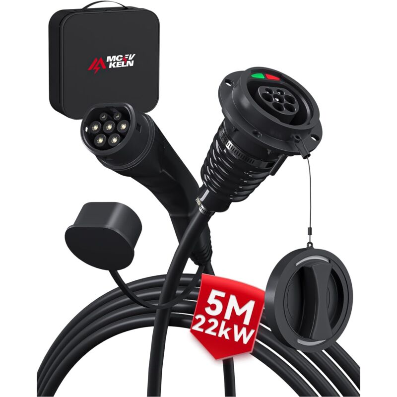 Rallonge de Charge Type 2 ev 22 kw 32 a Câble d'extension 5 m 3 Phases pour véhicule électrique IEC62196-2 [Mennekes] Connecteur câble de Charge