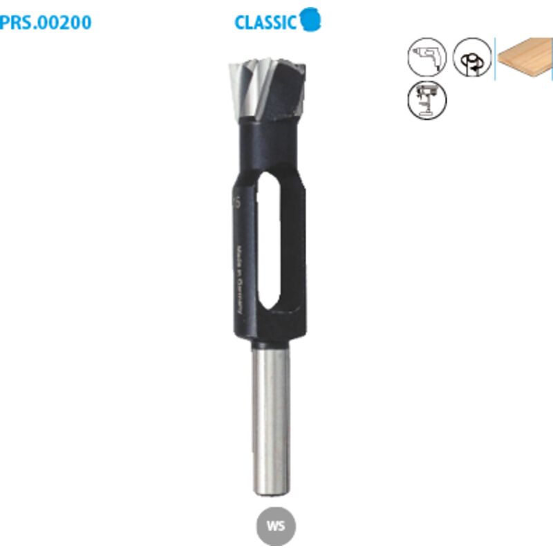 Leman - Mèche à bouchonner acier, diamètre 30 mm, queue diamètre 13 mm, longueur totale 140 mm