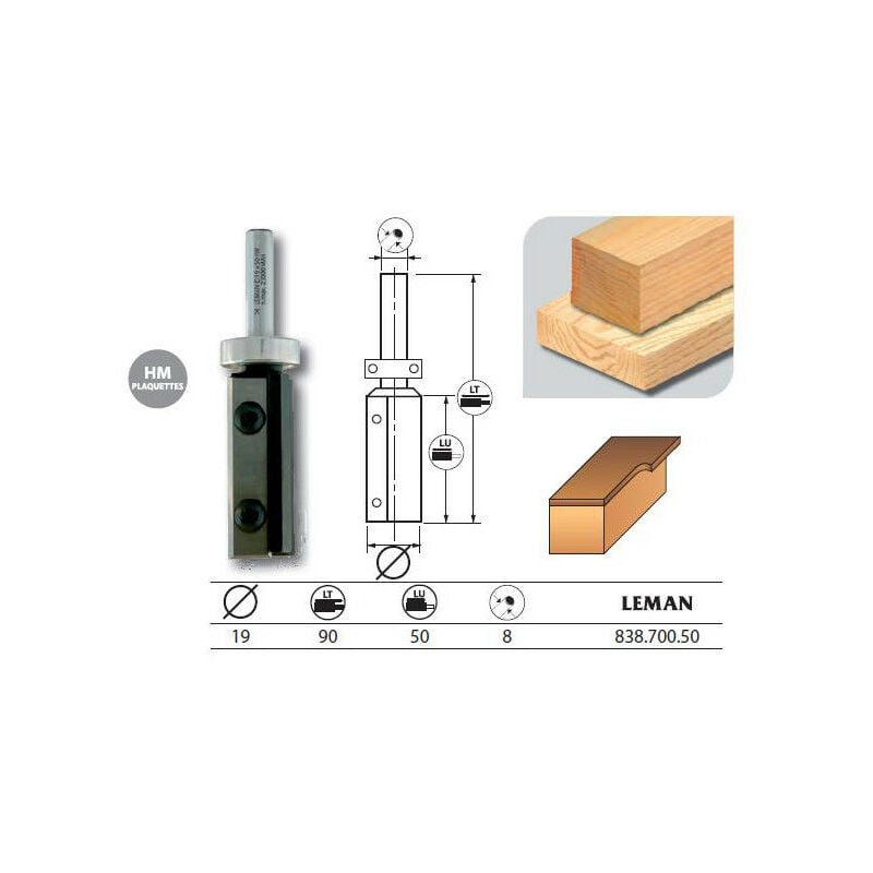Mèche d'affleureuse plaquettes réversibles q.8 + guidage supérieur - 838.700.50 - Leman
