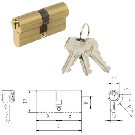 MCM Cilindro de cerradura perfil C-7035x35 R-14 latón para 1501