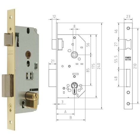 MCM mcm cerradura embutir madera 1601-2-40 canto recto latonado