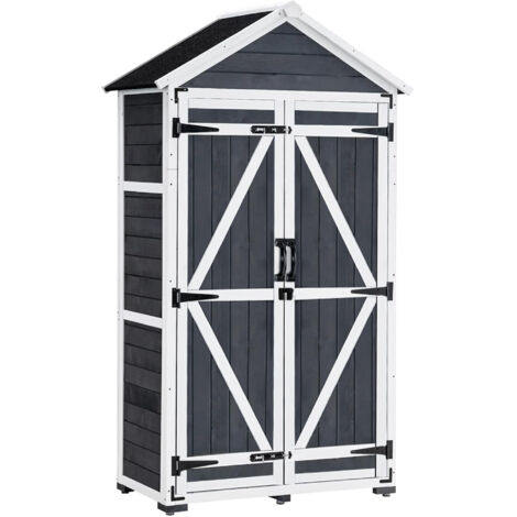MCombo Gartenschrank Geräteschuppen Werkzeugschrank Outdoor-Schrank Gartenbox mit Satteldach aus Holz Grau 1000