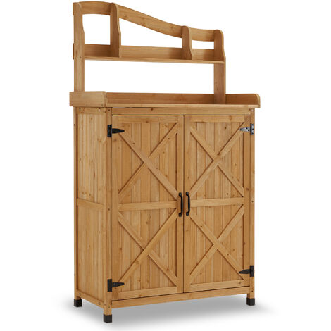 MCombo Holz Pflanztisch outdoor wetterfest, Gärtnertisch Blumentisch mit Arbeitsplatte, für Garten Balkon und Terrasse, Natürlich, 0439