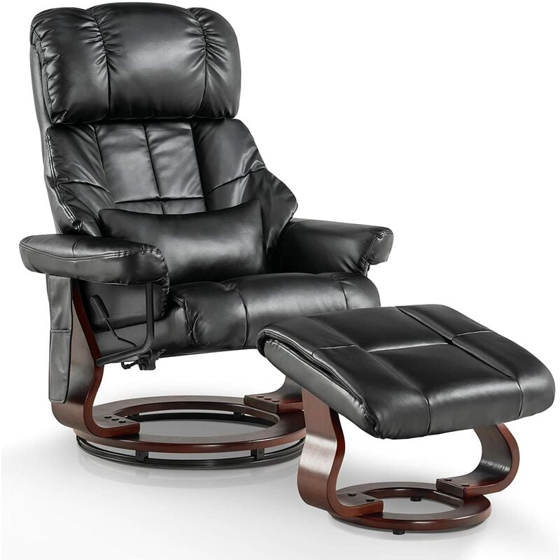 Mcombo - Relaxsessel Fernsehsessel 360° drehbar Massagesessel mit Fußhocker 9068BK - Schwarz