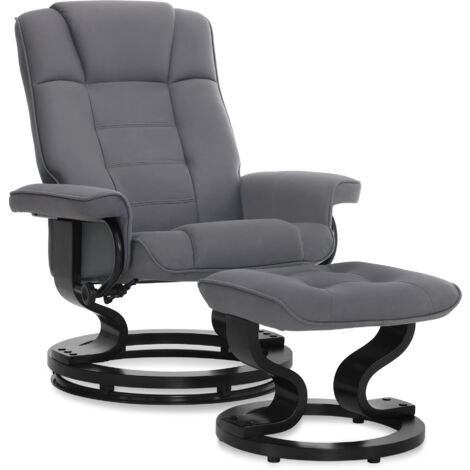 MCombo Relaxsessel mit Hocker, 360°drehbarer Fernsehsessel mit Liegefunktion, bis 120 Kg belastbarer TV-Sessel, moderner Ruhesessel für Wohnzimmer, Kunstleder, 9019 (Grau-Mikrofaser)
