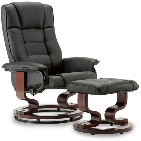 MCombo Relaxsessel mit Hocker, 360°drehbarer Fernsehsessel mit Liegefunktion, bis 120 Kg belastbarer TV-Sessel, moderner Ruhesessel für Wohnzimmer, Kunstleder, 9019 (Schwarz-Kunstleder)