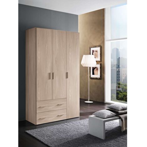 Mcs Mobili Armadio 3 Ante e Doppio Cassetto Bianco - 123x53x185 cm