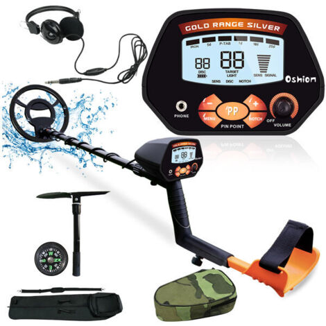 MDA1 Metal Detector Orange Contains Helmet, Bag, Iron Plug New Metal Detector Waterproof LCD Discrimination Mode 10 Inch Metal Detector Treasure Finder Tool With