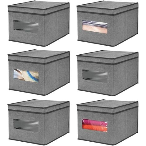 mDesign Set da 2 Scatole per armadi con cerniere e finestre – Grandi  scatole contenitori in plastica e fibra sintetica – Scatole per vestiti