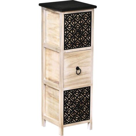 Mdf paulownia pm 3 cajones con tiradores redondos de metal negro - natural grave black - Tendance