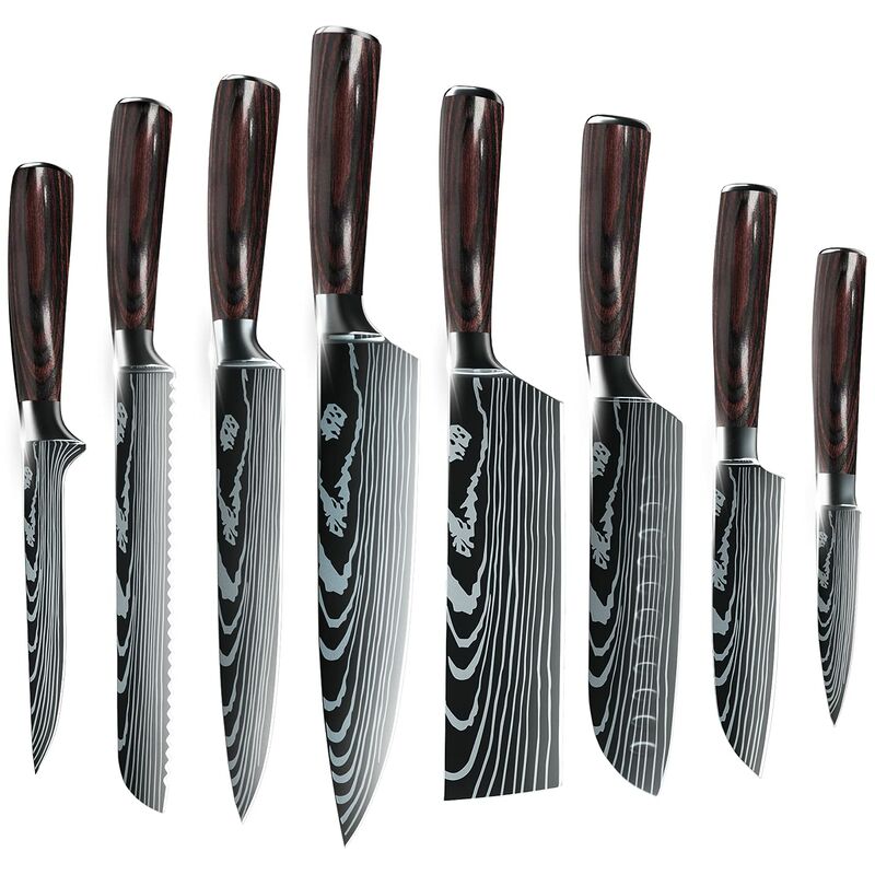 Image of Set di coltelli da cucina professionale, set di coltelli da chef tedeschi in acciaio inossidabile con coperchio (8PCS) - Mdhand
