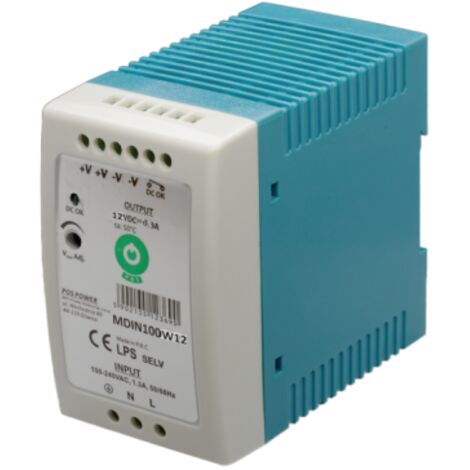 MDIN100W12 : Alimentation sur rail DIN Slim 12 V/8,3 A, boîtier en plastique