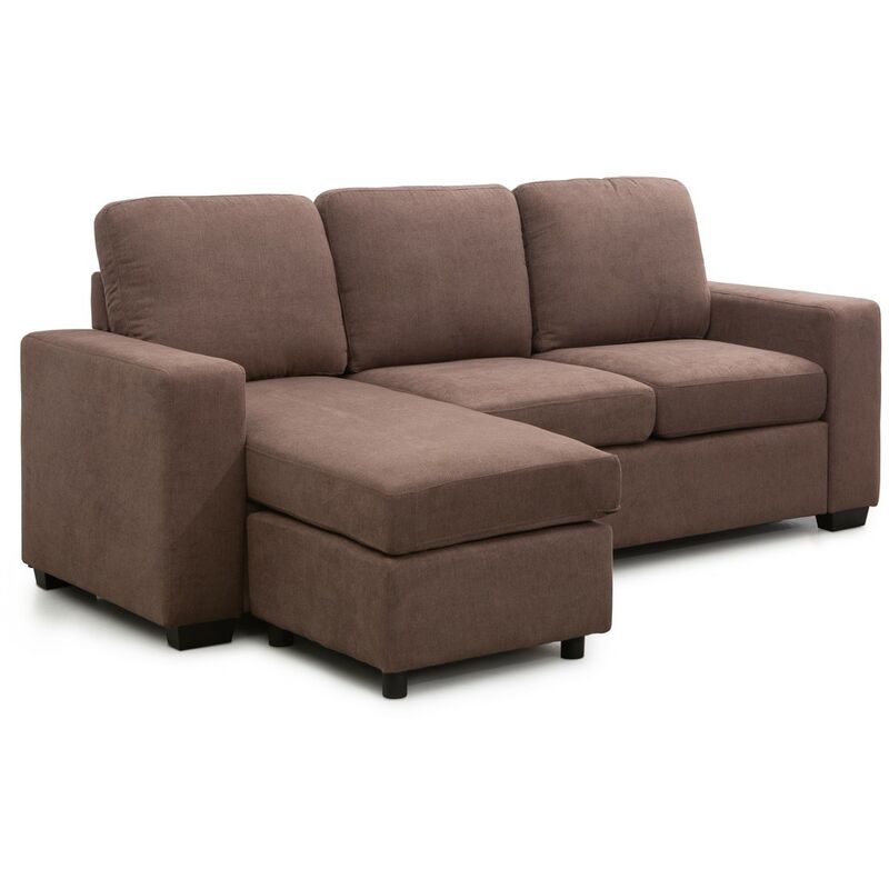 

Home Heavenly - ®- Sofá Chaise Longue MIKA, 3 plazas con puff reversible, tapizado antimanchas | Color: - Marron Mica