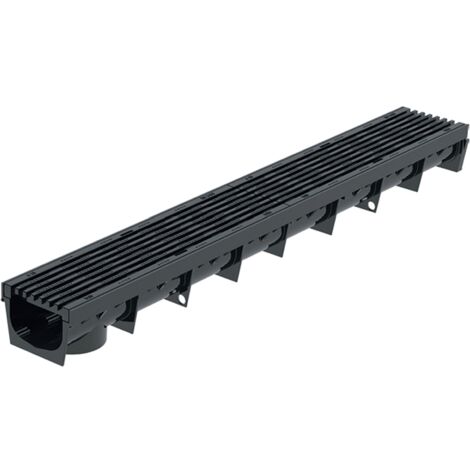MEA – Caniveau d'évacuation extérieur 1m – Grille en plastique recyclé noir – Largeur utile 10cm – Résiste à classe de charge A15