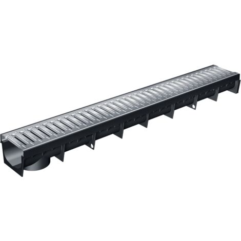 MEA – Caniveau d'évacuation extérieur 1m – Grille en acier galvanisé Classe A15 – Largeur utile 10cm – Résistance passage piéton