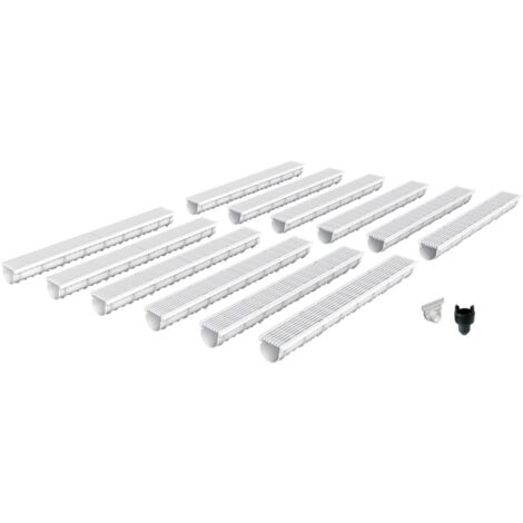 MEA Pack de 12 : Caniveau extérieur avec Grille en Plastique recyclé Gris DECOLINE - Caniveaux pour terrasse, Piscine, Jardin - Largeur utile 10cm – Passage piéton