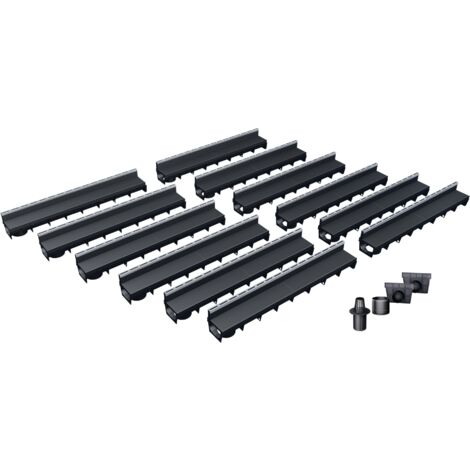 MEA – Pack de 12 caniveaux à fente en PP recyclé – Drainage classe A15 – Accessoires inclus – E-Blade R en inox pour extérieur