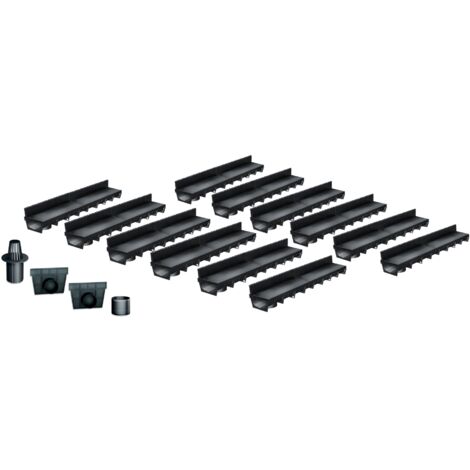 MEA – Pack de 12 caniveaux extérieurs A15 avec grille à fente en PP recyclé – Largeur utile 10cm – Drainage efficace pour terrasse et piscine