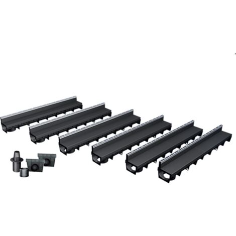 MEA – Pack de 6 caniveaux à fente en PP recyclé – Drainage efficace pour espaces extérieurs – Couvertures inox E-Blade S – Classe de charge A15