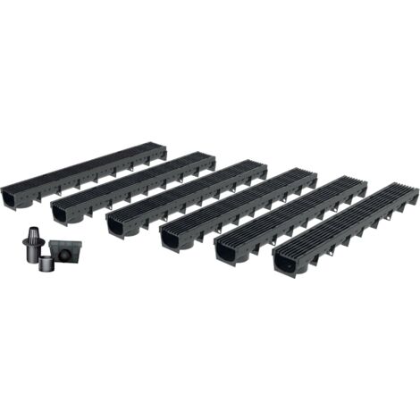 MEA – Pack de 6 caniveaux d'évacuation en plastique recyclé noir – Largeur utile 10 cm – Résistance A15 – Installation rapide dans béton
