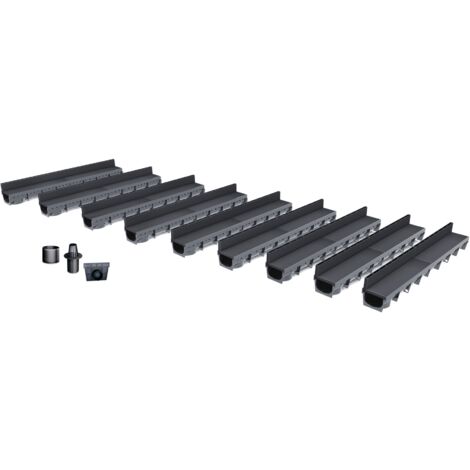 MEA – Pack de 9 caniveaux extérieurs avec grille à fente en PP recyclé A15 – Drainage efficace pour terrasse, piscine, jardin – Largeur utile 10cm