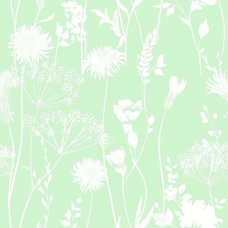Catherine Lansfield Meadowsweet Floral Fauna Light Green Muriva Wallpaper