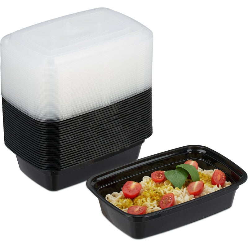 Meal prep container en lot de 24, 1 compartiment, boite adaptée au micro-ondes, réutilisable, plastique, noir - Relaxdays