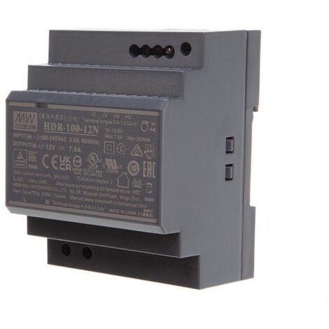 Mean Well ALIMENTATION - 1 SORTIE - 100 W - 12 V 7.5 A - MONTAGE SUR RAIL DIN - POUR USAGE INDUSTRIEL