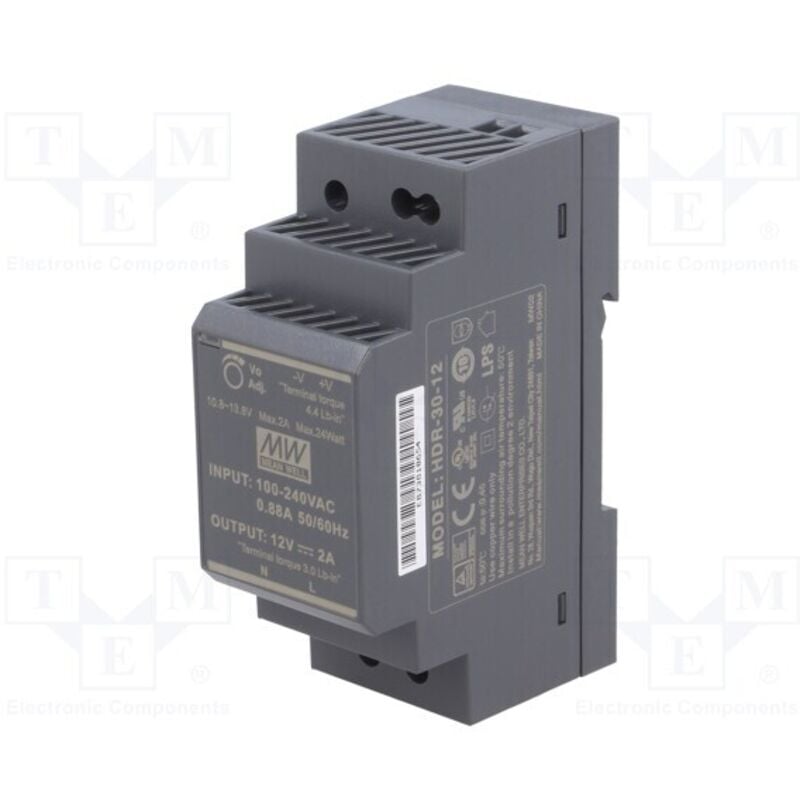Alimentation - 1 sortie - 30 w - 12 v 2 a - montage sur rail din - pour usage industriel - Mean Well