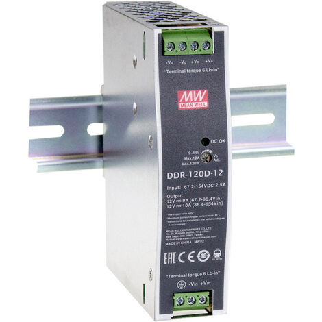 Mean Well DDR-120C-12 Hutschienen-DC/DC-Wandler (DIN-Rail) 12 V/DC 10 A 120 W Anzahl Ausgänge:1 x