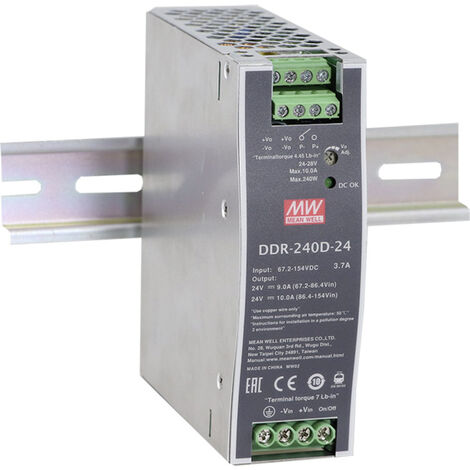 Mean Well DDR-240D-24 Hutschienen-DC/DC-Wandler (DIN-Rail) 24 V/DC 10 A 240 W Anzahl Ausgänge:1 x