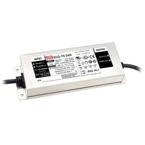 MEAN WELL ELG-75-24AB-3Y DRIVER DE LED À TENSION CONSTANTE 75.6 W 1.57 - 3.15 A 21.6 - 26.4 V/DC FONCTION DIMMEUR 3 EN 1, MONTAG