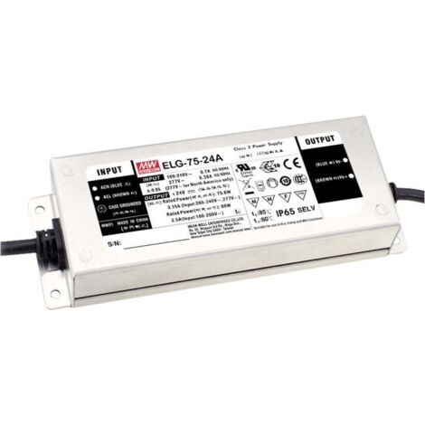 Mean Well ELG-75-24B-3Y Driver de LED à tension constante, à courant constant 75.6 W 3.15 A 12 - 24 V/DC dimmable, circuit PFC, protection contre le D919011