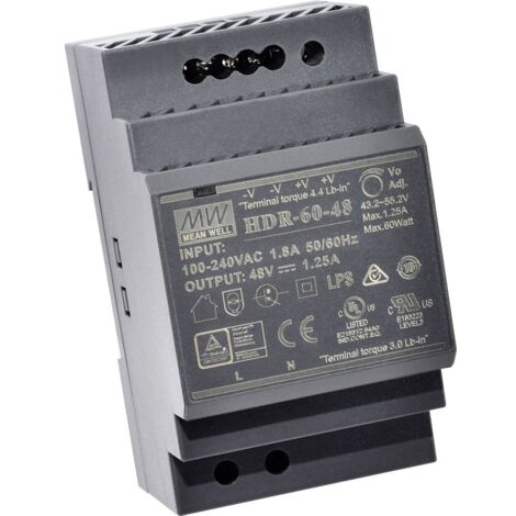 Mean Well HDR-60-5 Alimentatore per guida DIN 5 V/DC 6.5 A 32.5 W Num. uscite:1 x Contenuto 1 pz.