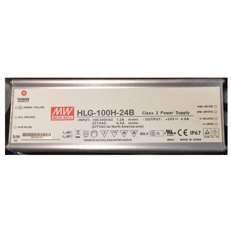 Mean Well - HLG-100H-24B led Driver 96W 24Vdc 4A 90-305Vac IP67