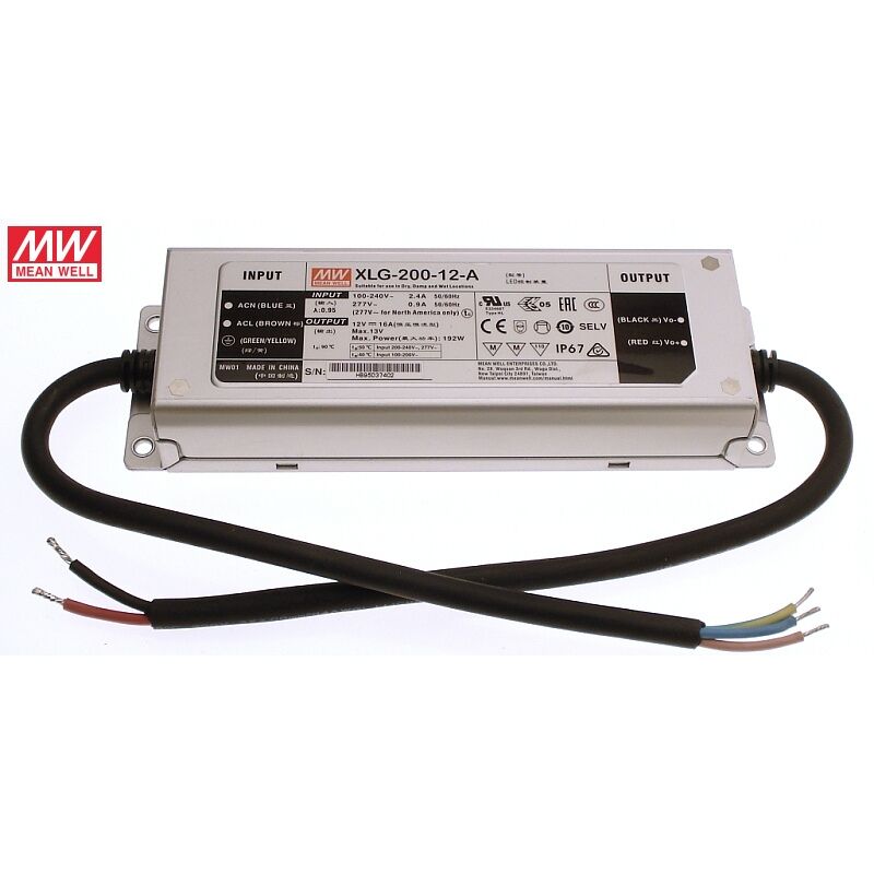 Transformateur alimentation 200W 12V IP67 XLG-200-12A waterproof - Mean Well